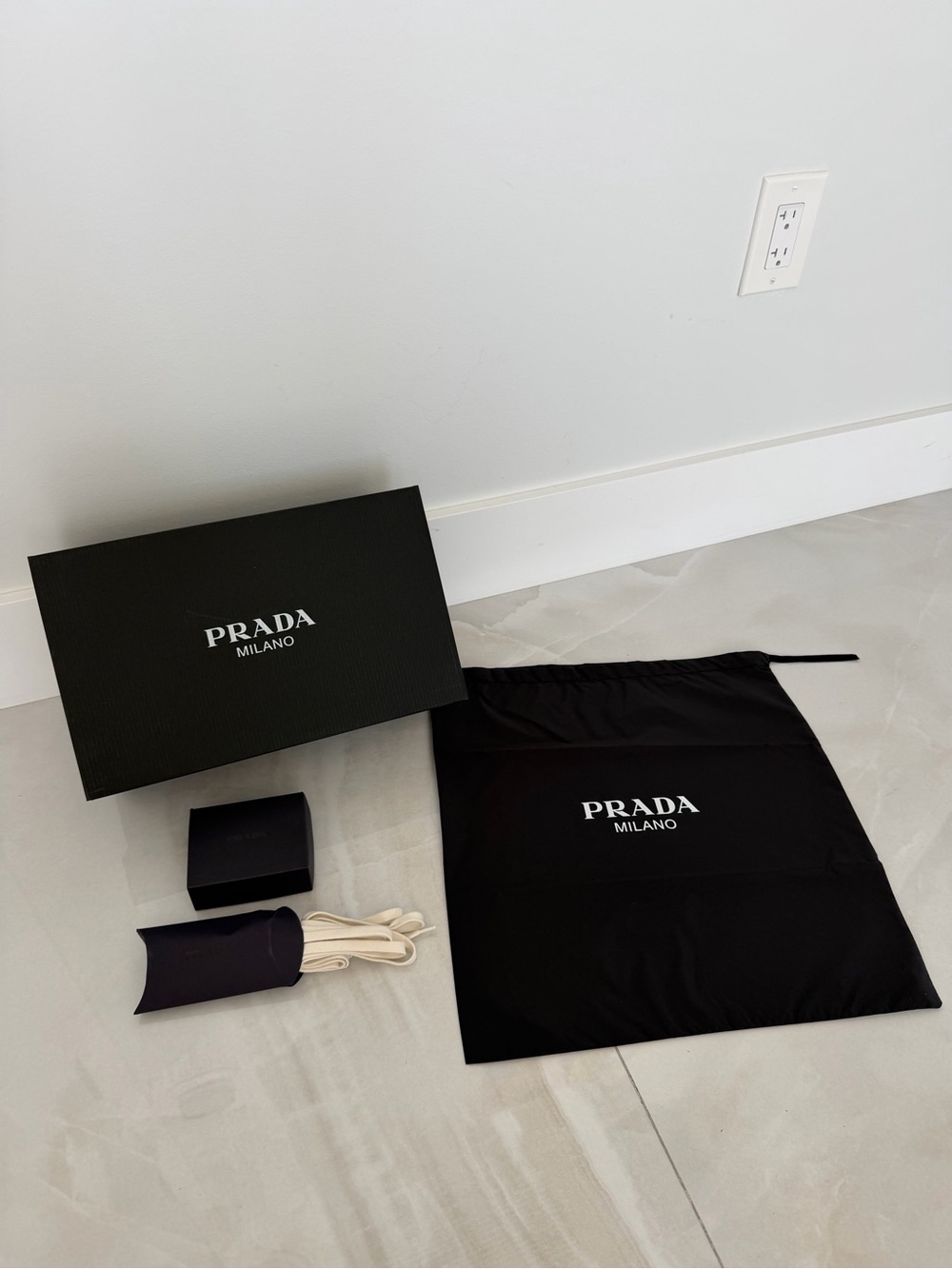 Prada Milano New Large Drawstring Dust Bag New Laces in Box Shoebox & Mini Box
